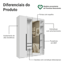 Guarda-Roupa Solteiro 4 Portas Batentes com Espelho Branco/Branco/Preto Venus Madesa