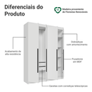 Guarda-Roupa Solteiro 4 Portas Batentes Branco/Branco/Preto Venus Madesa