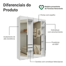 Guarda-Roupa Solteiro 4 Portas Batentes com Espelhos Branco/Branco/Preto Venus Madesa