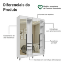 Guarda-Roupa Solteiro com Pés 4 Portas Batentes com Espelhos Branco/Branco/Preto Venus Madesa