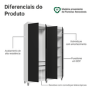 Guarda-Roupa Solteiro com Pés 4 Portas Batentes Branco/Preto/Preto Venus Madesa