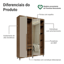 Guarda-Roupa Solteiro com Pés 4 Portas Batentes com Espelho Rustic/Crema/Rustic Venus Madesa