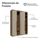 Guarda-Roupa Solteiro 4 Portas Batentes Rustic/Crema/Rustic Venus Madesa