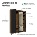 Guarda-Roupa Solteiro com Pés 4 Portas Batentes com Espelho Rustic/Preto/Preto Venus Madesa