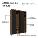 Guarda-Roupa Solteiro com Pés 4 Portas Batentes Rustic/Preto/Preto Venus Madesa