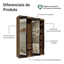Guarda-Roupa Solteiro 4 Portas Batentes com Espelhos Rustic/Preto/Preto Venus Madesa
