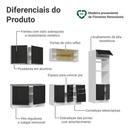 Armário de Cozinha Completa 310 x 60 cm Branco/Preto Lux Madesa 04