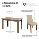 Conjunto Sala de Jantar Ravena Mesa Tampo de Vidro 4 Cadeiras Rustic/Crema/Suede Imperial Madesa