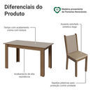 Conjunto Sala de Jantar Alva Mesa Tampo de Madeira 4 Cadeiras Rustic/Crema/Sintético Bege Madesa
