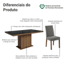 Conjunto Sala de Jantar Tampo com Vidro 6 Cadeiras Rustic/Preto/Silver Dinan Madesa