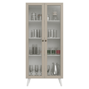 Cristaleira 70 cm 2 Portas de Vidro com Pés Cônicos Branco/Crema/Branco Vik Madesa
