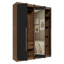 Guarda-Roupa Solteiro 4 Portas Batentes com Espelho Rustic/Preto/Rustic Venus Madesa