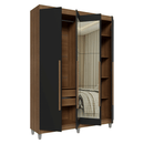 Guarda-Roupa Solteiro com Pés 4 Portas Batentes com Espelho Rustic/Preto/Rustic Venus Madesa