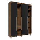Guarda-Roupa Solteiro com Pés 4 Portas Batentes Rustic/Preto/Rustic Venus Madesa