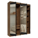 Guarda-Roupa Solteiro 4 Portas Batentes com Espelhos Rustic/Preto/Rustic Venus Madesa