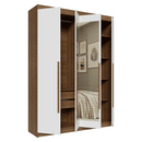 Guarda-Roupa Solteiro 4 Portas Batentes com Espelho Rustic/Branco/Rustic Venus Madesa