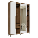 Guarda-Roupa Solteiro com Pés 4 Portas Batentes com Espelho Rustic/Branco/Rustic Venus Madesa