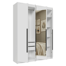 Guarda-Roupa Solteiro 4 Portas Batentes com Espelho Branco/Branco/Preto Venus Madesa