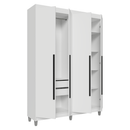 Guarda-Roupa Solteiro com Pés 4 Portas Batentes Branco/Branco/Preto Venus Madesa