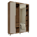 Guarda-Roupa Solteiro com Pés 4 Portas Batentes com Espelho Rustic/Crema/Rustic Venus Madesa