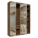 Guarda-Roupa Solteiro 4 Portas Batentes com Espelhos Rustic/Crema/Rustic Venus Madesa