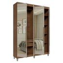 Guarda-Roupa Solteiro com Pés 4 Portas Batentes com Espelhos Rustic/Crema/Rustic Venus Madesa