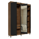 Guarda-Roupa Solteiro com Pés 4 Portas Batentes com Espelho Rustic/Preto/Preto Venus Madesa