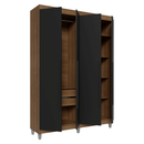 Guarda-Roupa Solteiro com Pés 4 Portas Batentes Rustic/Preto/Preto Venus Madesa