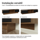 Rack Suspenso para TV até 80 Polegadas 218 cm 2 Portas Rustic/Preto Glamy Madesa