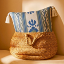 Almofada Linho 52X52 Ikat Off White e Verde Tassel