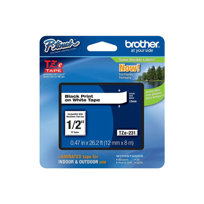 Fita Brother TZe231 12mm Laminada Preto Branco Rotulador PT Tape