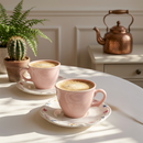 Jogo 6 Xícaras de Café com Pires Cerâmica Primavera Scalla