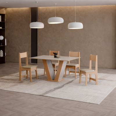 Conjunto De Mesa De Jantar 110X81cm Com 4 Cadeiras Luiza Sonetto