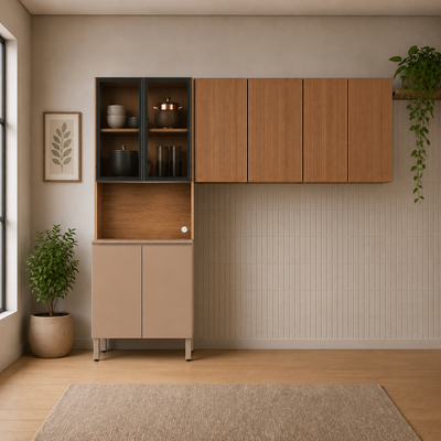 Cozinha Modulada Art 3 Peças 8Portas com Paneleiro de Vidro Kits Paraná
