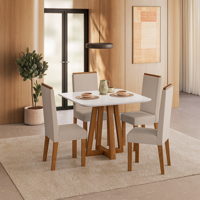 Conjunto de Mesa de Jantar 90x90cm Quadrada com 4 Cadeiras Livia Sonetto