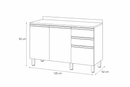 Balcão de Cozinha Macadâmia 120cm 2 Portas 3 Gavetas Telasul