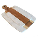 Conjunto 2 Tábuas para Aperitivos com Cabo para Servir Madeira e Mármore Branco