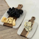 Conjunto 2 Tábuas para Aperitivos com Cabo para Servir Madeira e Mármore Branco