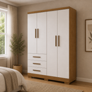 Guarda-Roupa Solteiro Encant 4 Portas 3 Gavetas com Pés Novo Horizonte