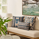 Almofada Linho 52X52 Ikat Off White e Verde Tassel