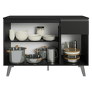 Balcão de Cozinha 120 cm 3 Portas 1 Gaveta Com Pés Preto Nice Madesa
