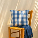 Almofada Linho 52X52 Estampa Xadrez Grande Azul Com Cordão
