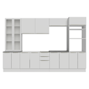 Armário de Cozinha Completa 340 x 60 cm Branco/Branco Veludo Lux Madesa 04