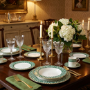 Aparelho de Jantar Grecco 42 Pçs Porcelana Verde com Filete Dourado  L'Hermitage