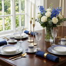 Aparelho de Jantar Grecco 42 Pçs Porcelana Azul com Filete Dourado  L'Hermitage