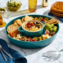 Kit Prato para Aperitivo 34cm Bleu Riviera + 4 Mini Cocotte 10cm Bleu Riviera Le Creuset