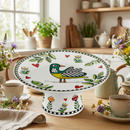 Prato para Bolo com Pé Porcelana Cocoricó Verde 19x9cm Egan